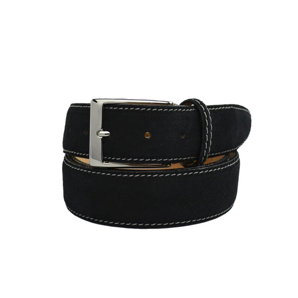 Black Suede Belt, Hudson Buckle (Antique Brass)