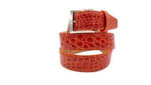 Genuine Glazed Crocodile Belt- Orange - 40mm