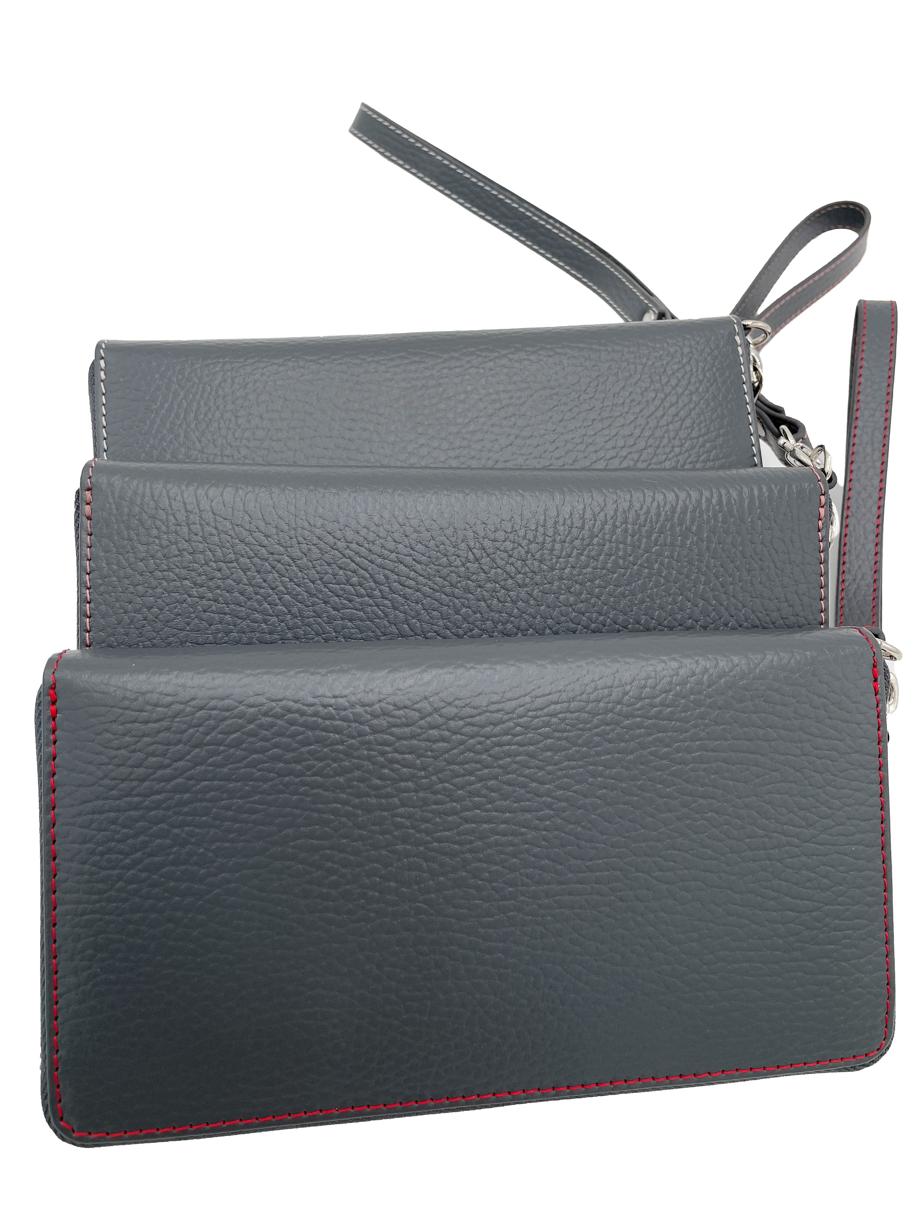 Ladies Italian Pebble Clutch - Slate Grey