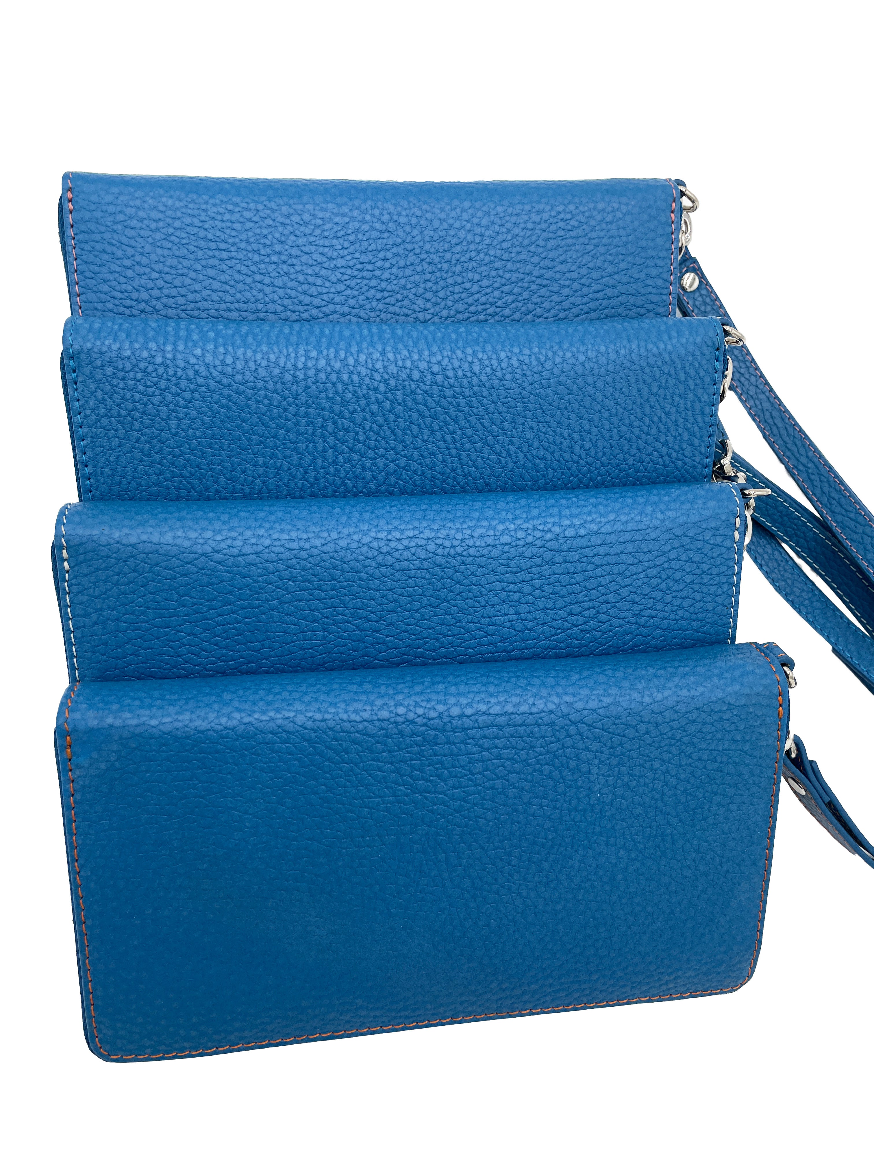 Ladies Italian Pebble Clutch - New Blue