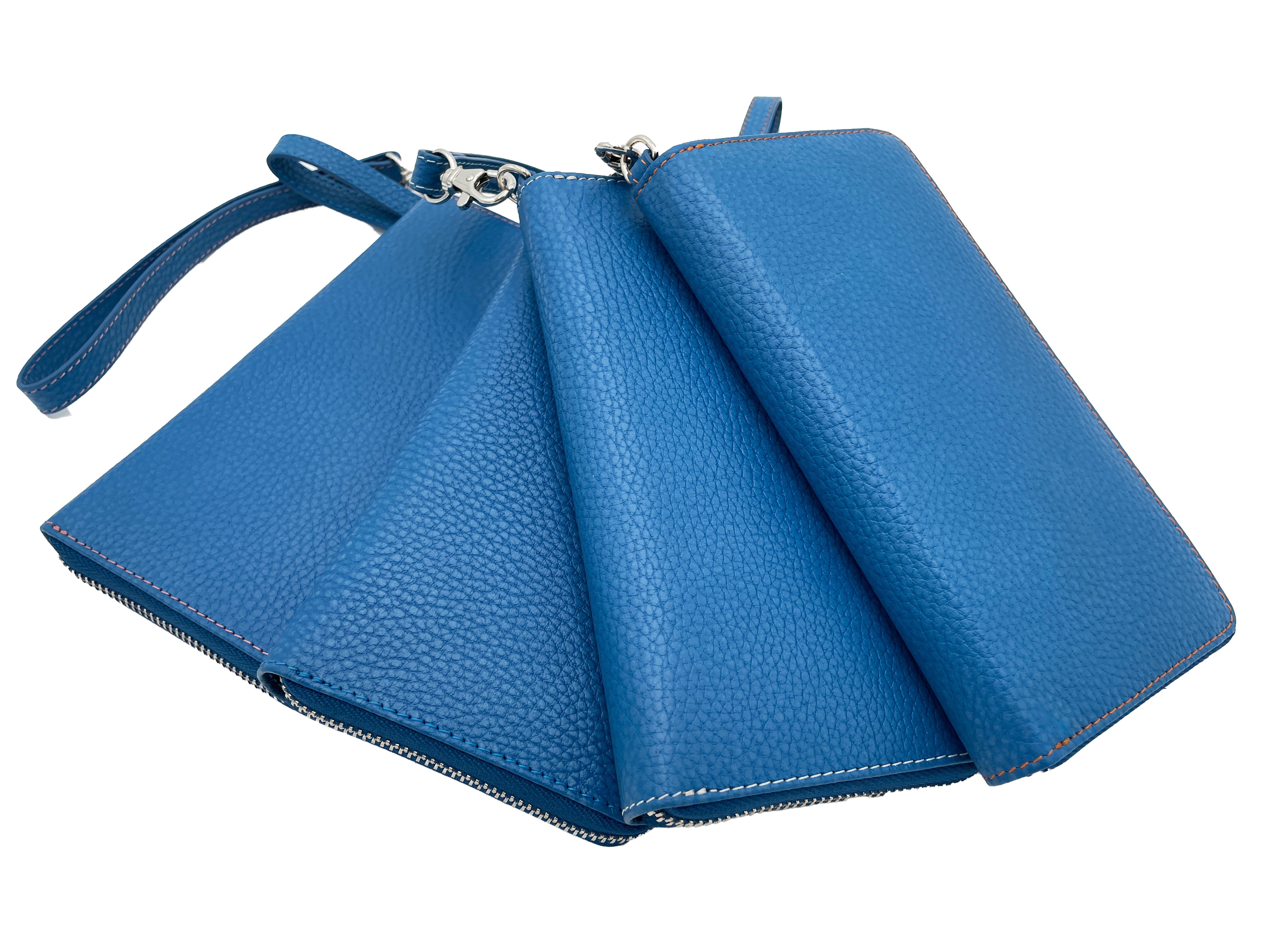 Ladies Italian Pebble Clutch - New Blue