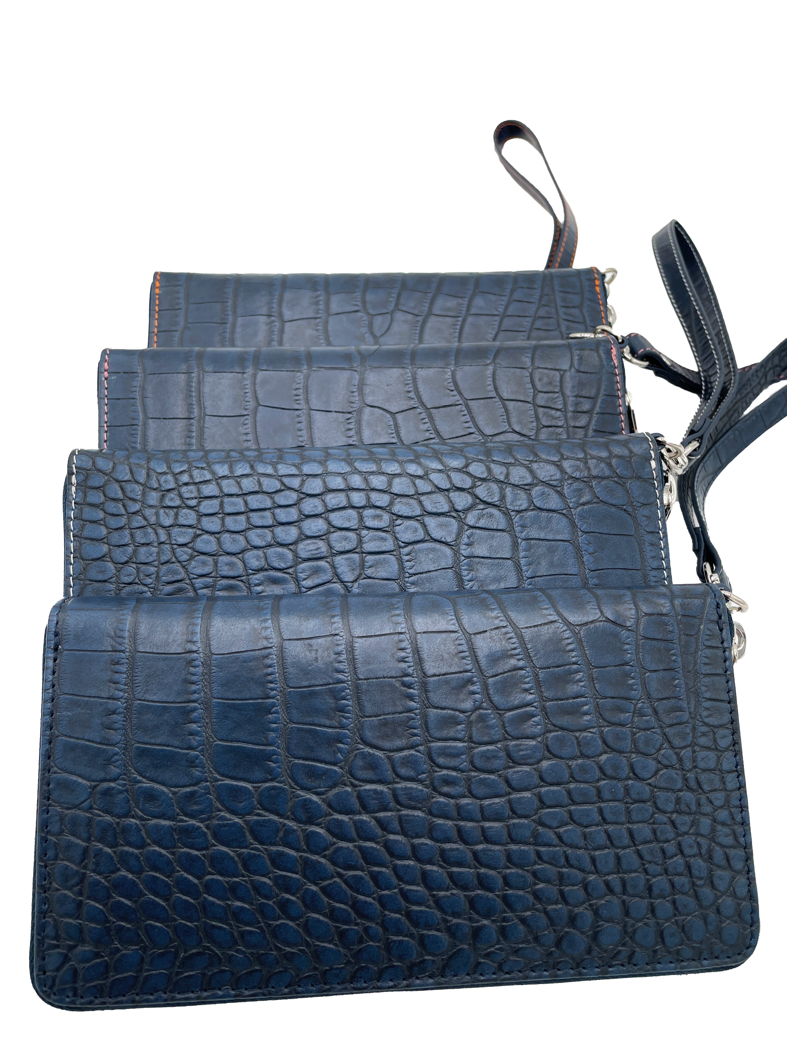 Ladies Italian Mock Crocodile Clutch - Royal Blue