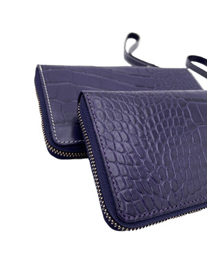 Ladies Italian Mock Crocodile Clutch - Purple