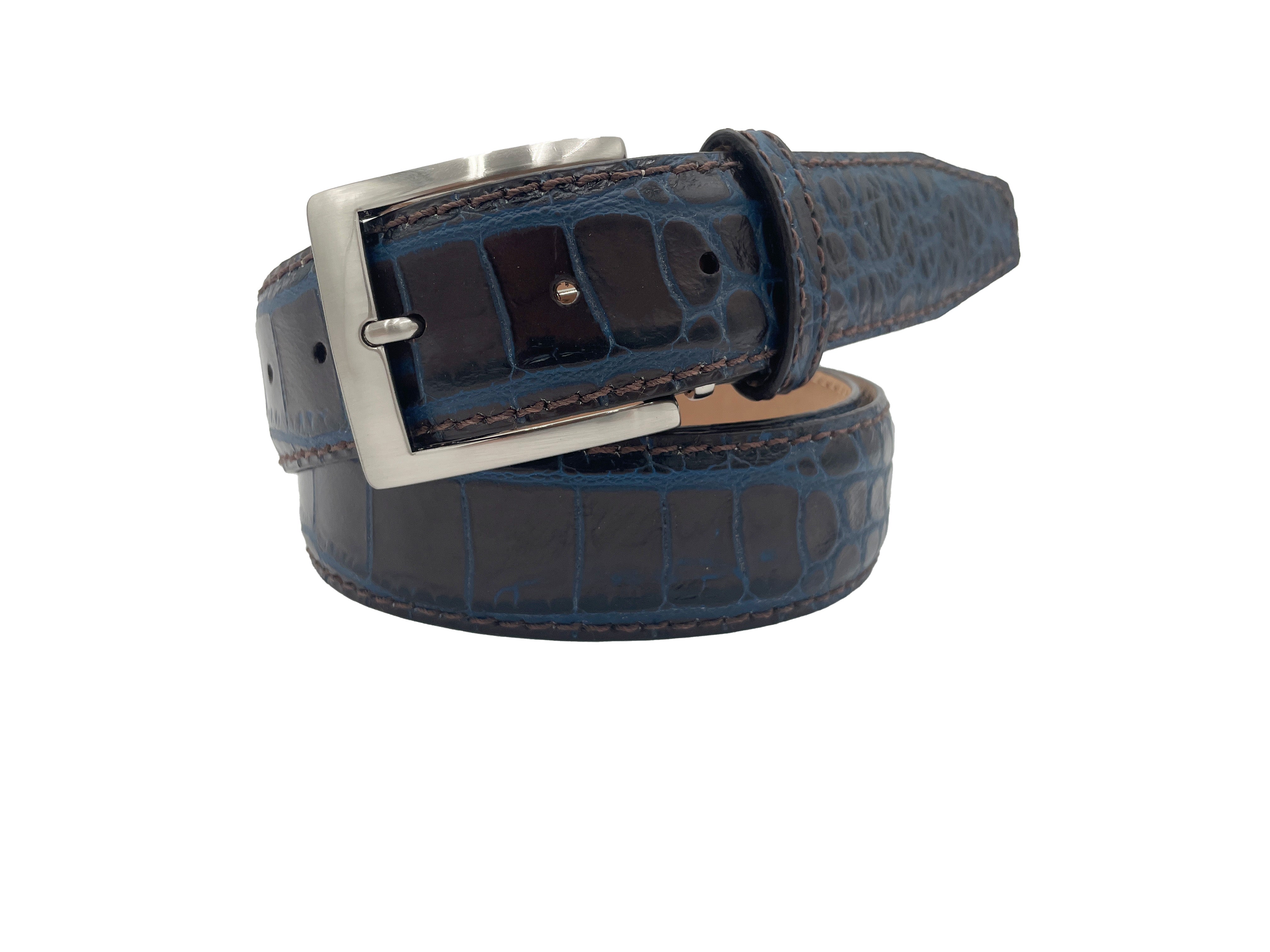 Two-Toned Mock Croc Belt - Brown & Navy - 40mm