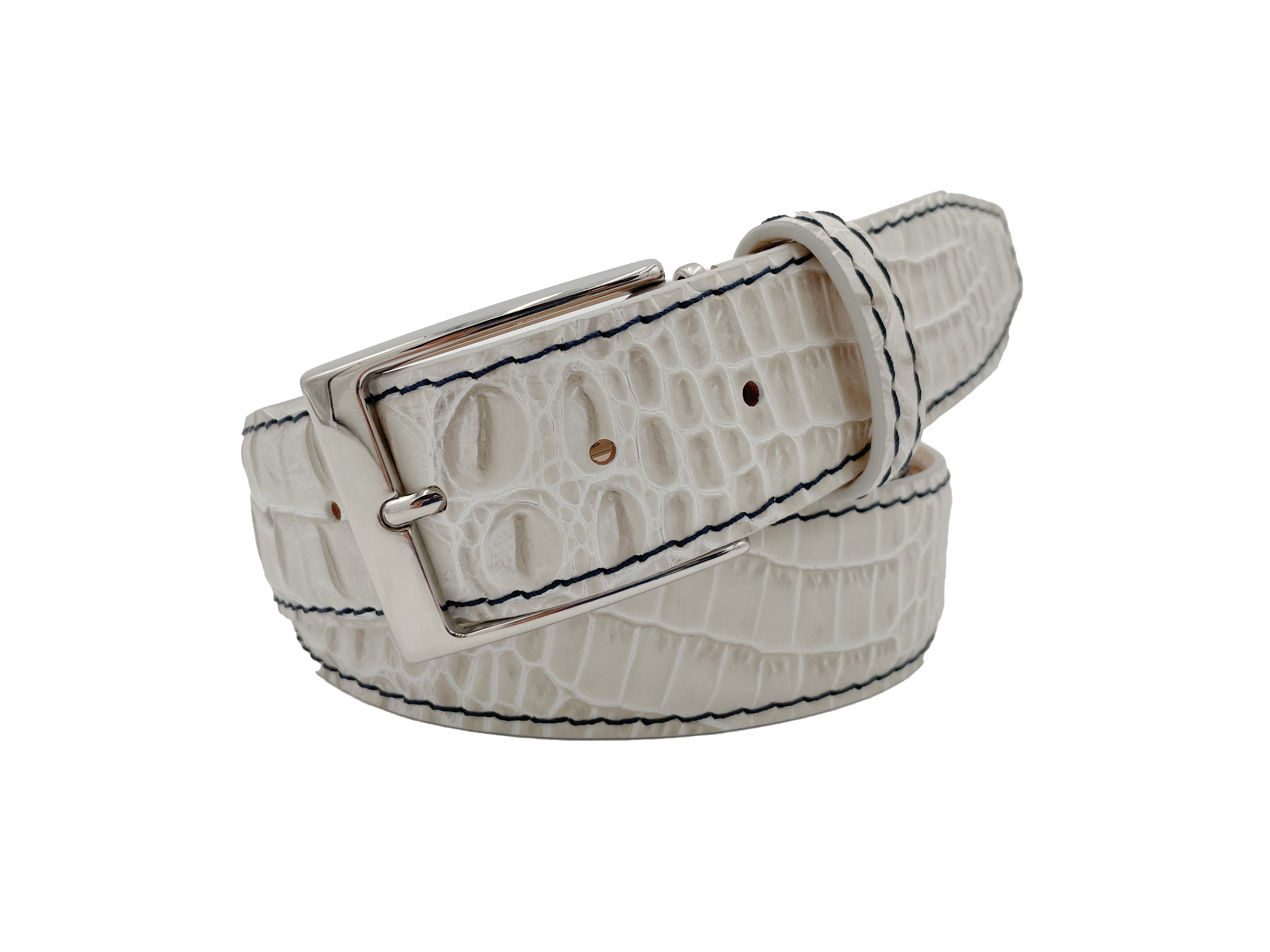 Antique Faux Crocodile Belt - Snow - 40mm