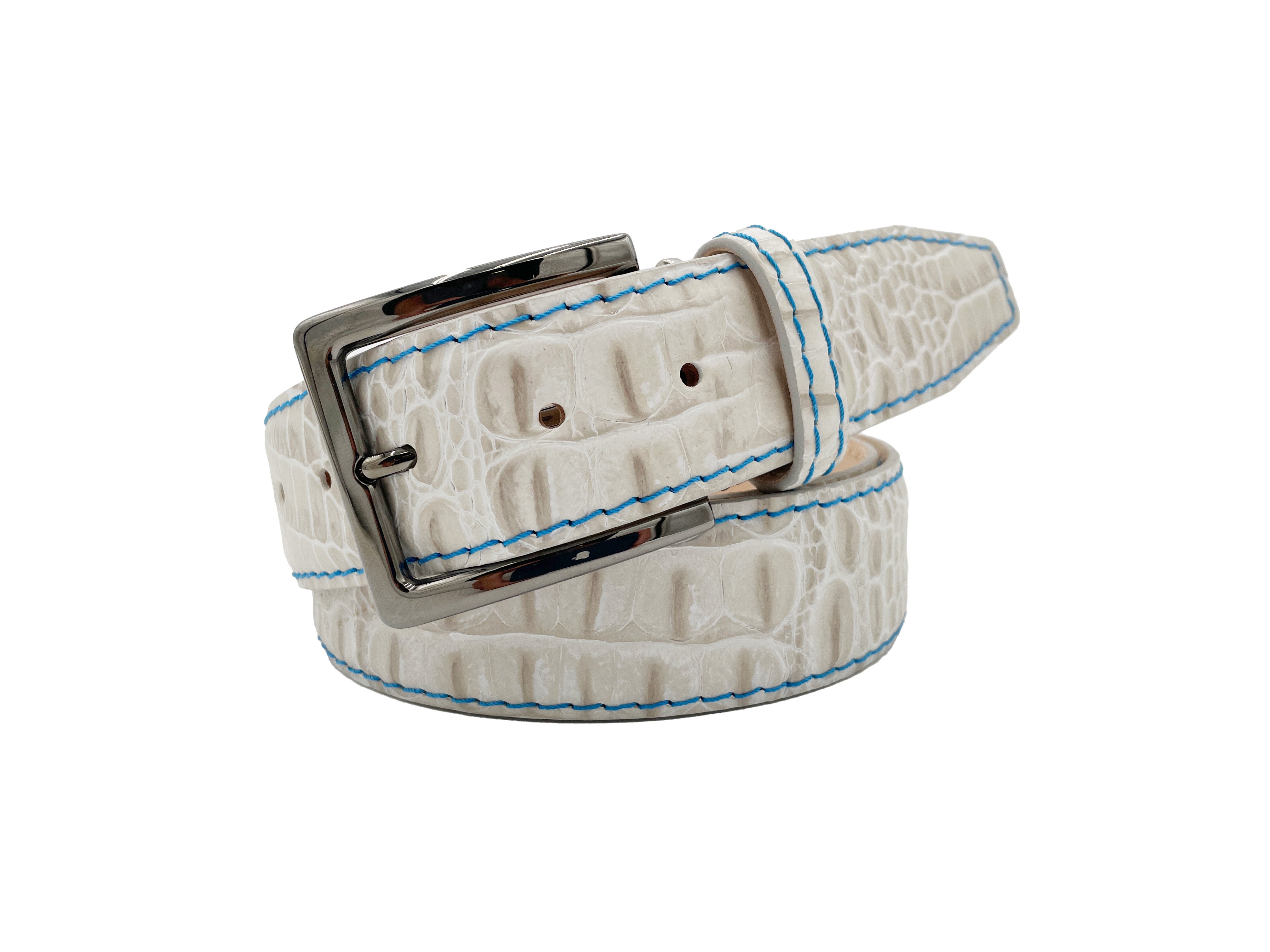 Antique Faux Crocodile Belt - Snow - 40mm