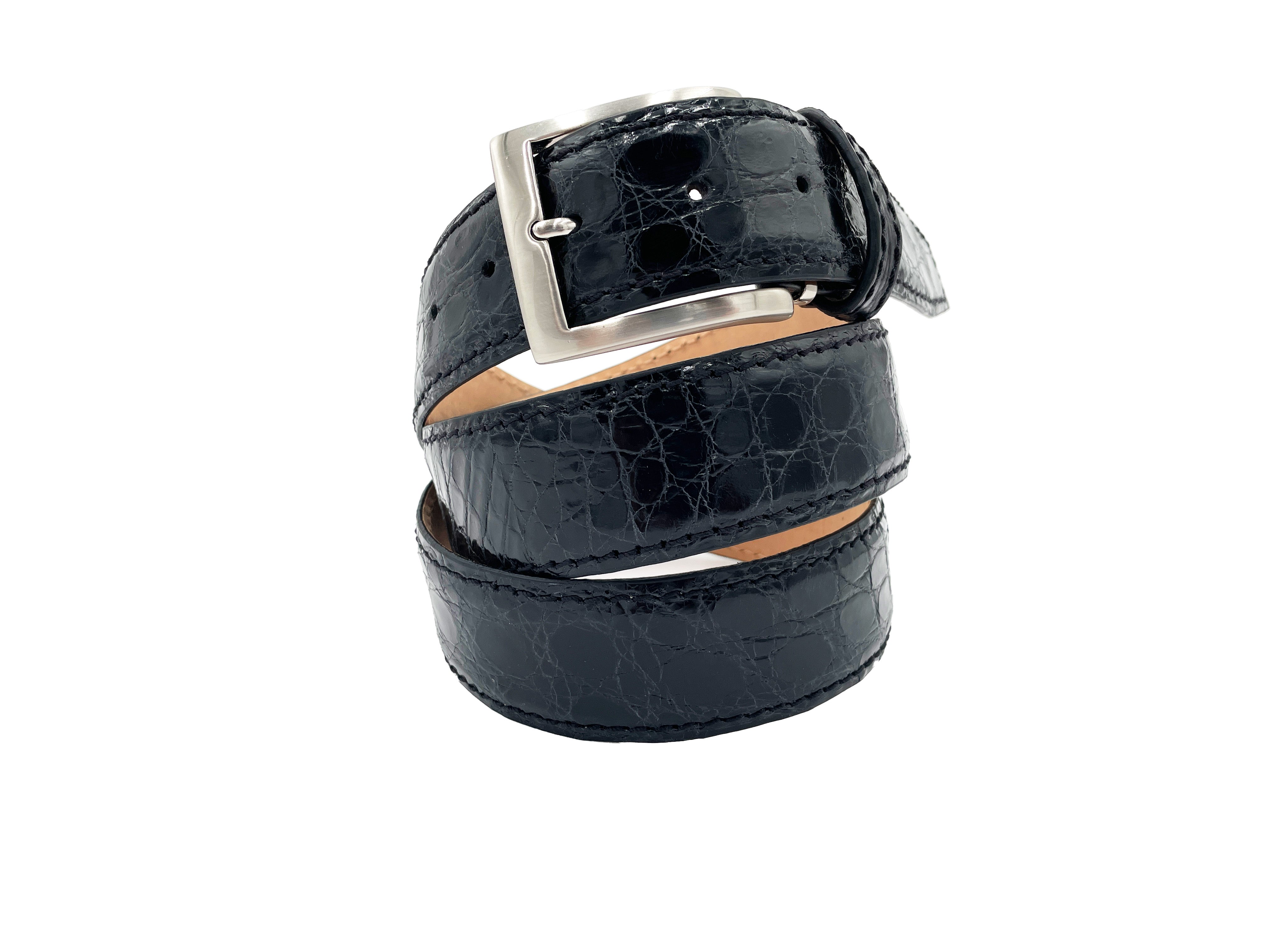 Genuine Glazed Crocodile Belt - Black