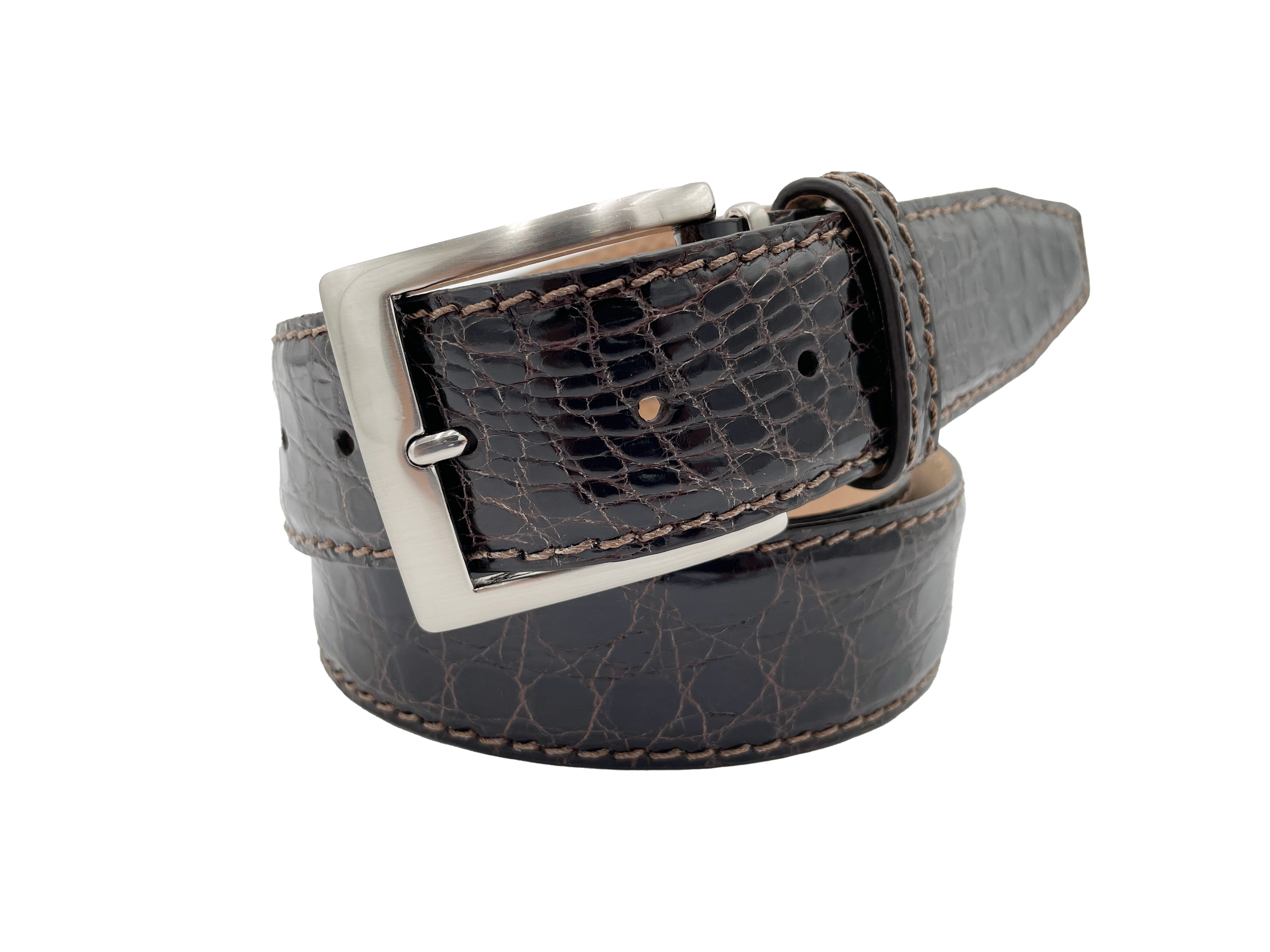 Genuine Glazed Crocodile Belt - Brown