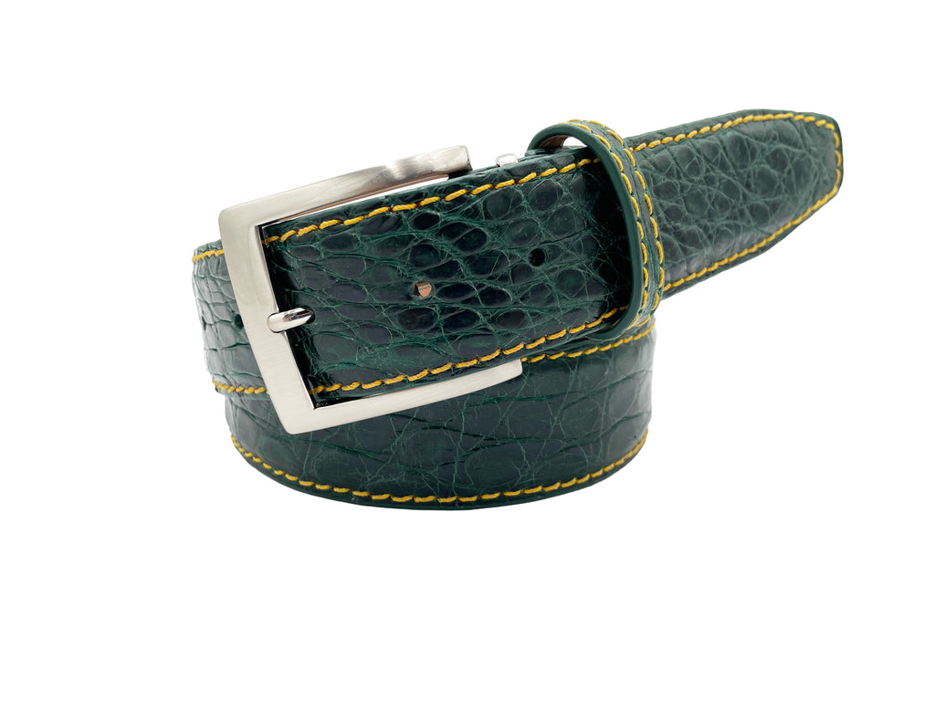 Genuine Caiman Crocodile Belt - Green