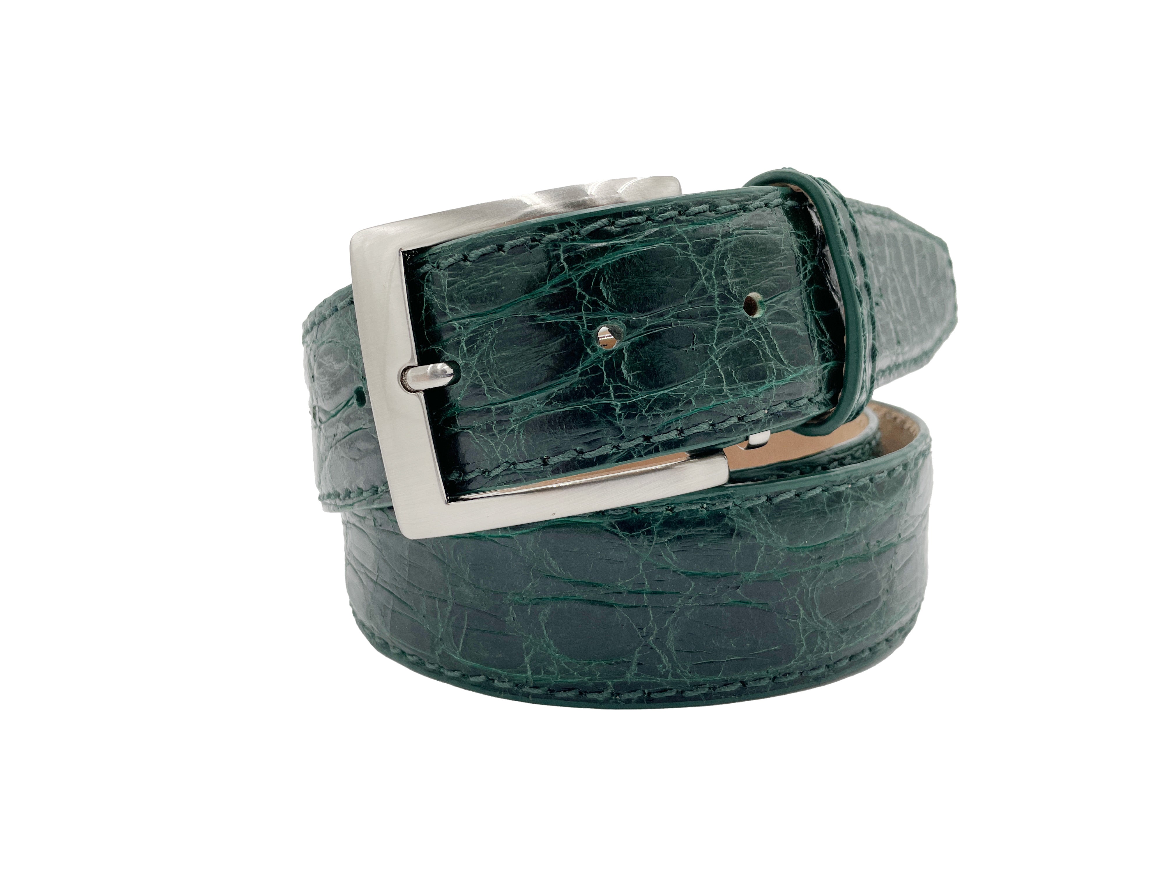 Genuine Caiman Crocodile Belt - Green