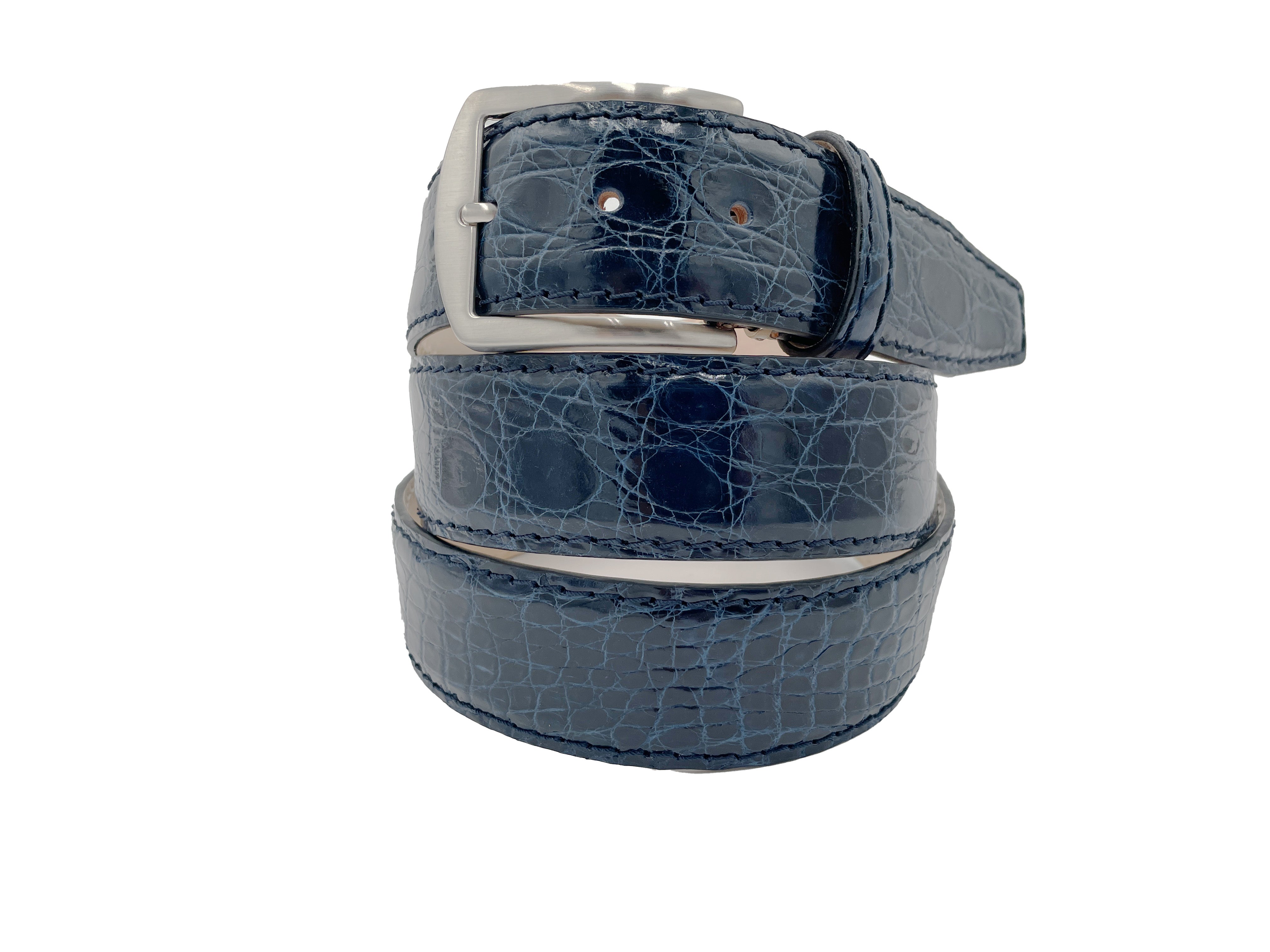 Genuine Glazed Crocodile Belt - Navy