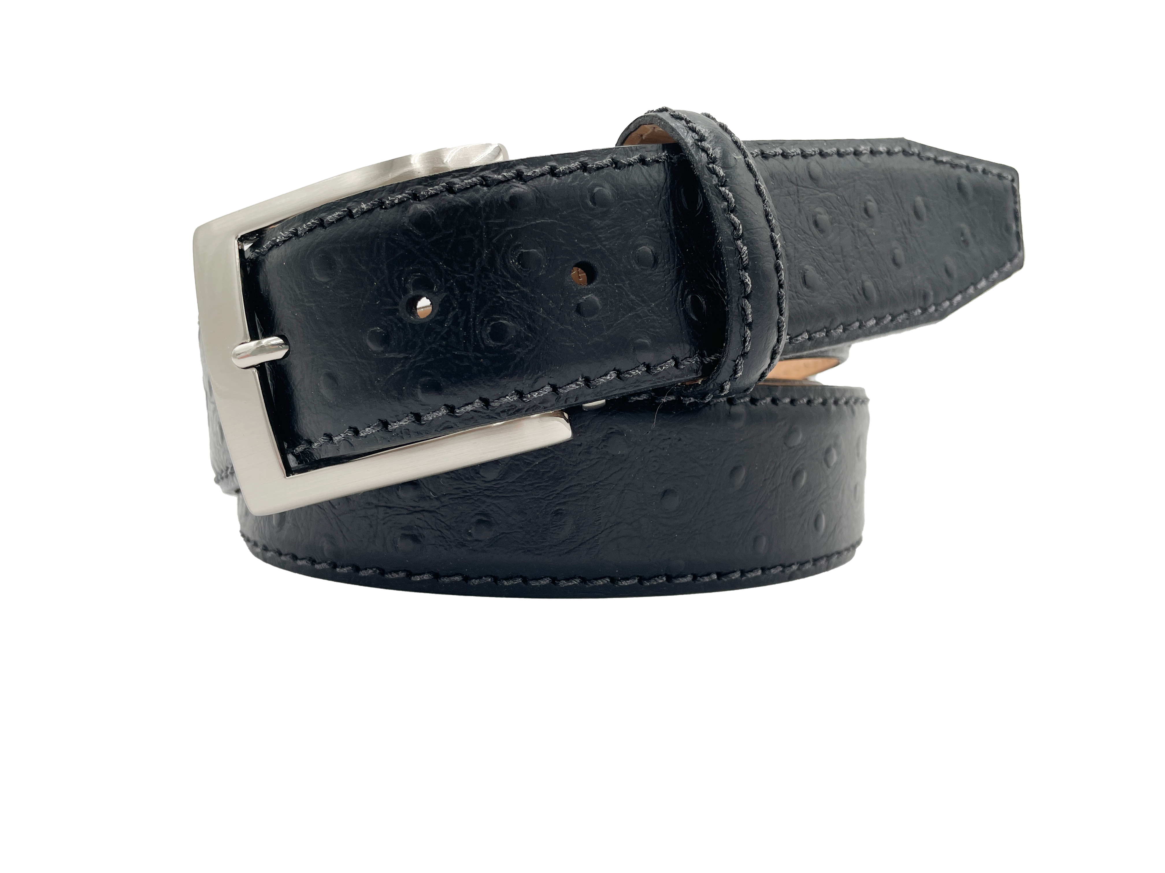 Italian Calf Skin Ostrich Belt - Black