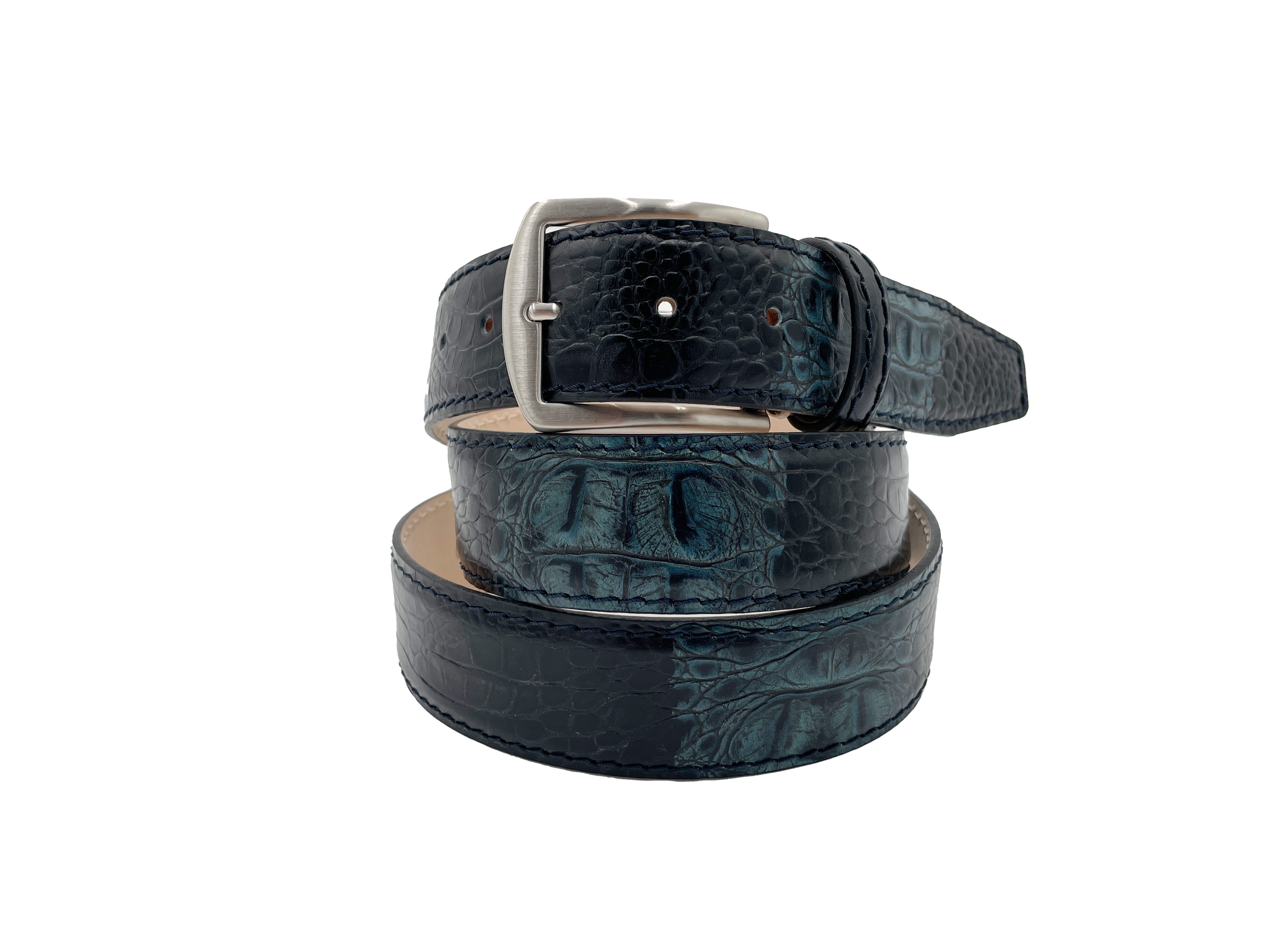 Two-Toned Mock Croc Belt - Blue - 40mm