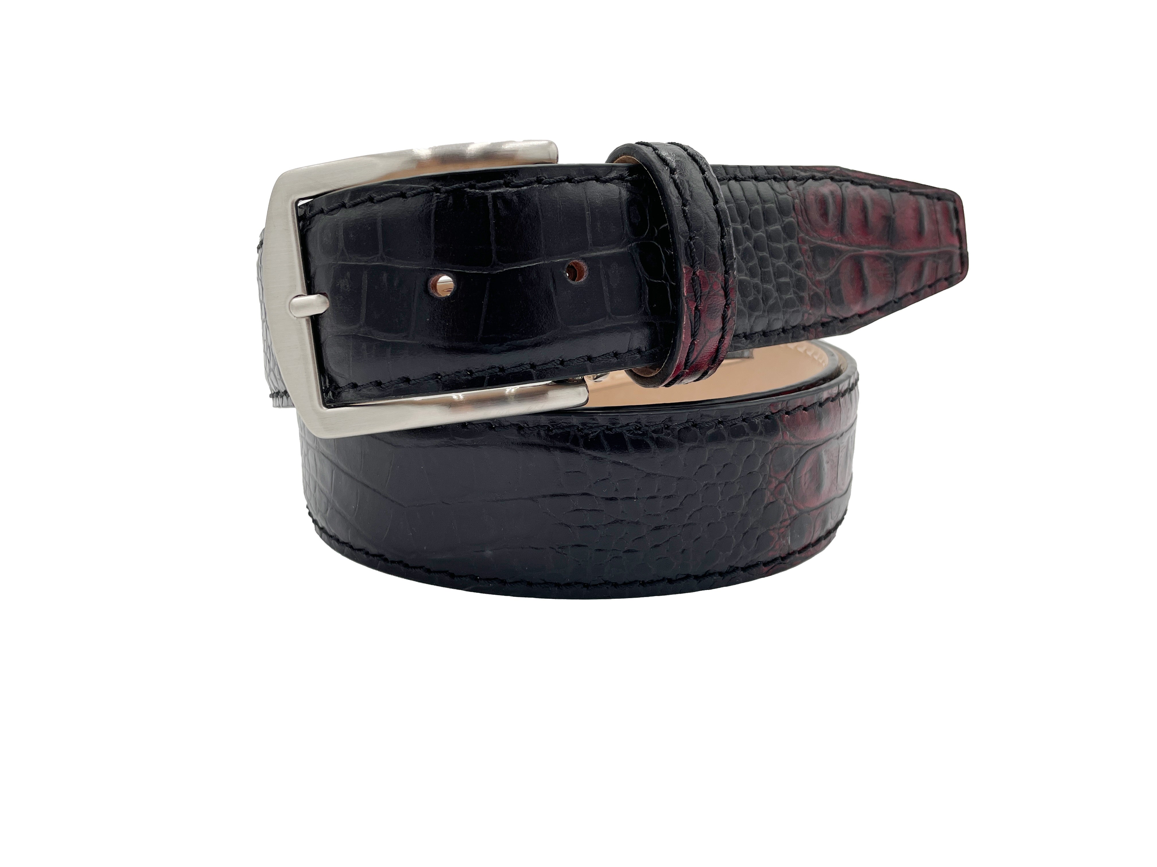 Two-Toned Mock Croc Belt - Wine - 40mm