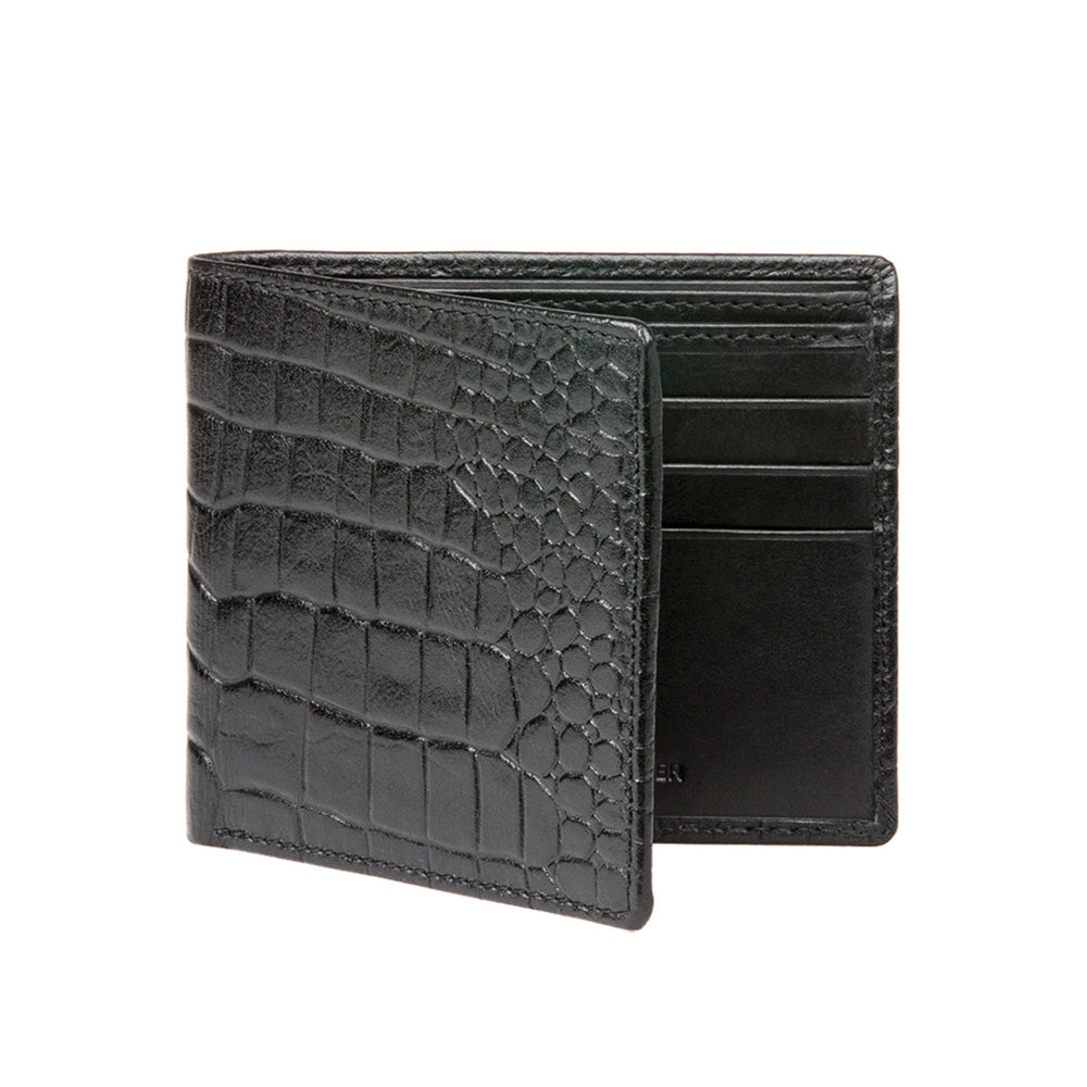 Full Grain Black Crocodile Print Leather Mens Wallet with